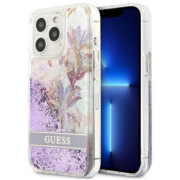 Guess GUHCP13LLFLSU iPhone 13 Pro / 13 6,1" lilla/lilla hardcase Flower Liquid Glitter