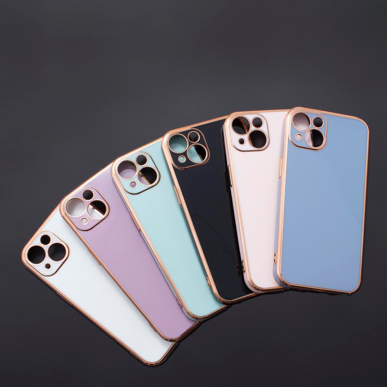 Lighting Color Case til iPhone 12 Pro Max blåt gelcover med guldramme