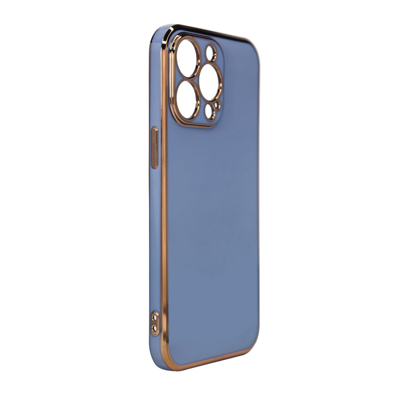 Lighting Color Case til iPhone 12 Pro Max blåt gelcover med guldramme