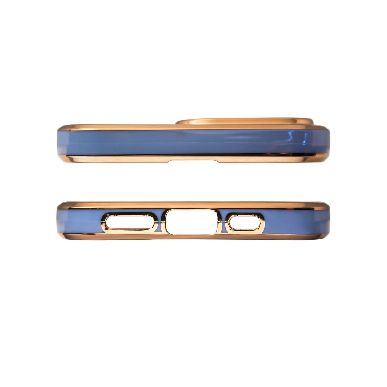 Lighting Color Case til iPhone 12 Pro Max blåt gelcover med guldramme