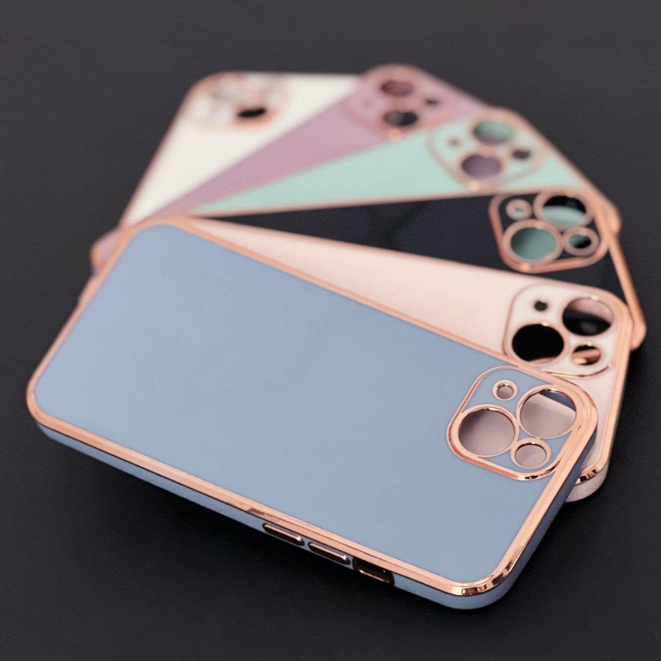 Lighting Color Case til iPhone 12 Pro Max blåt gelcover med guldramme