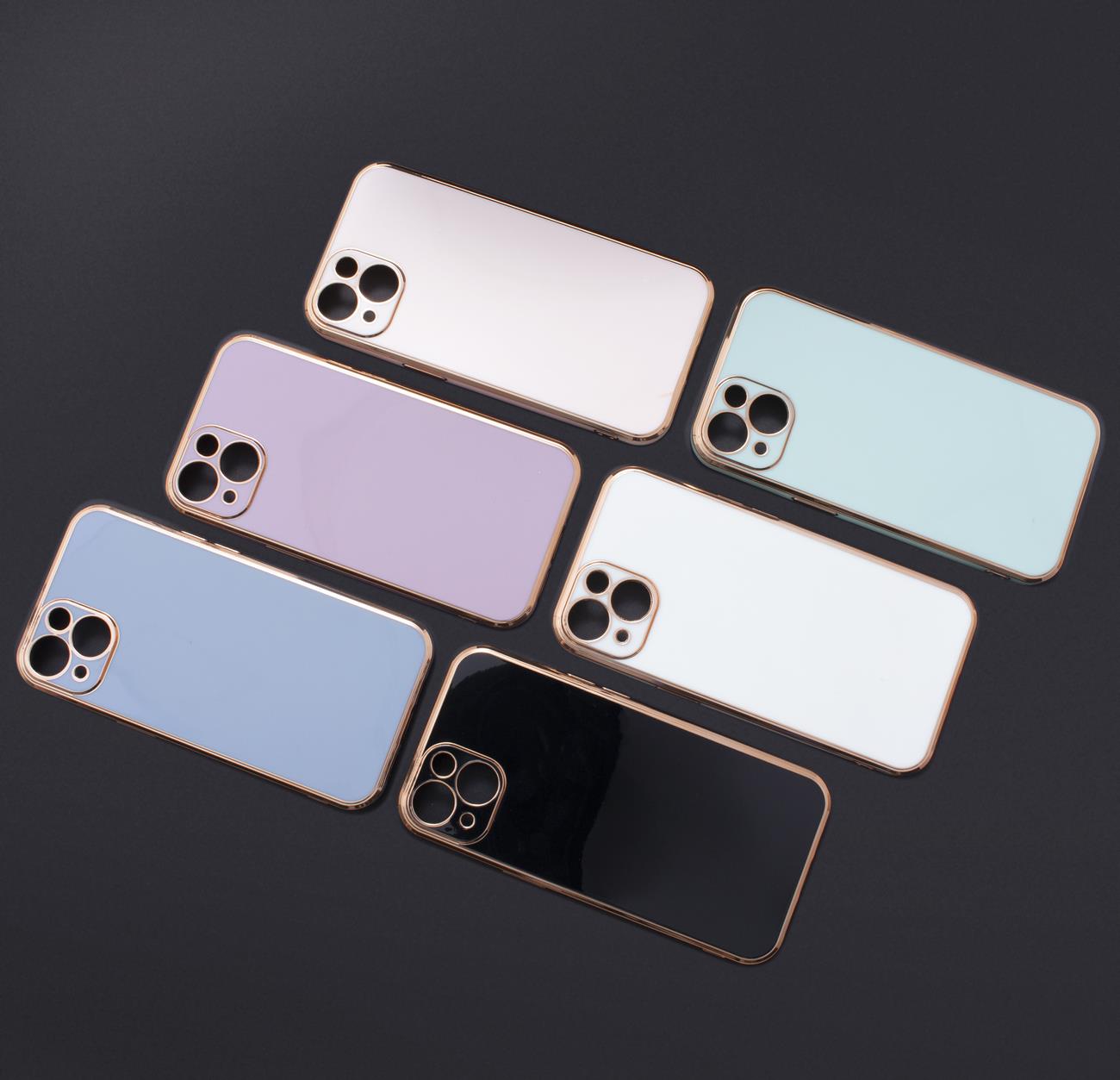 Lighting Color Case til iPhone 12 Pro Max blåt gelcover med guldramme