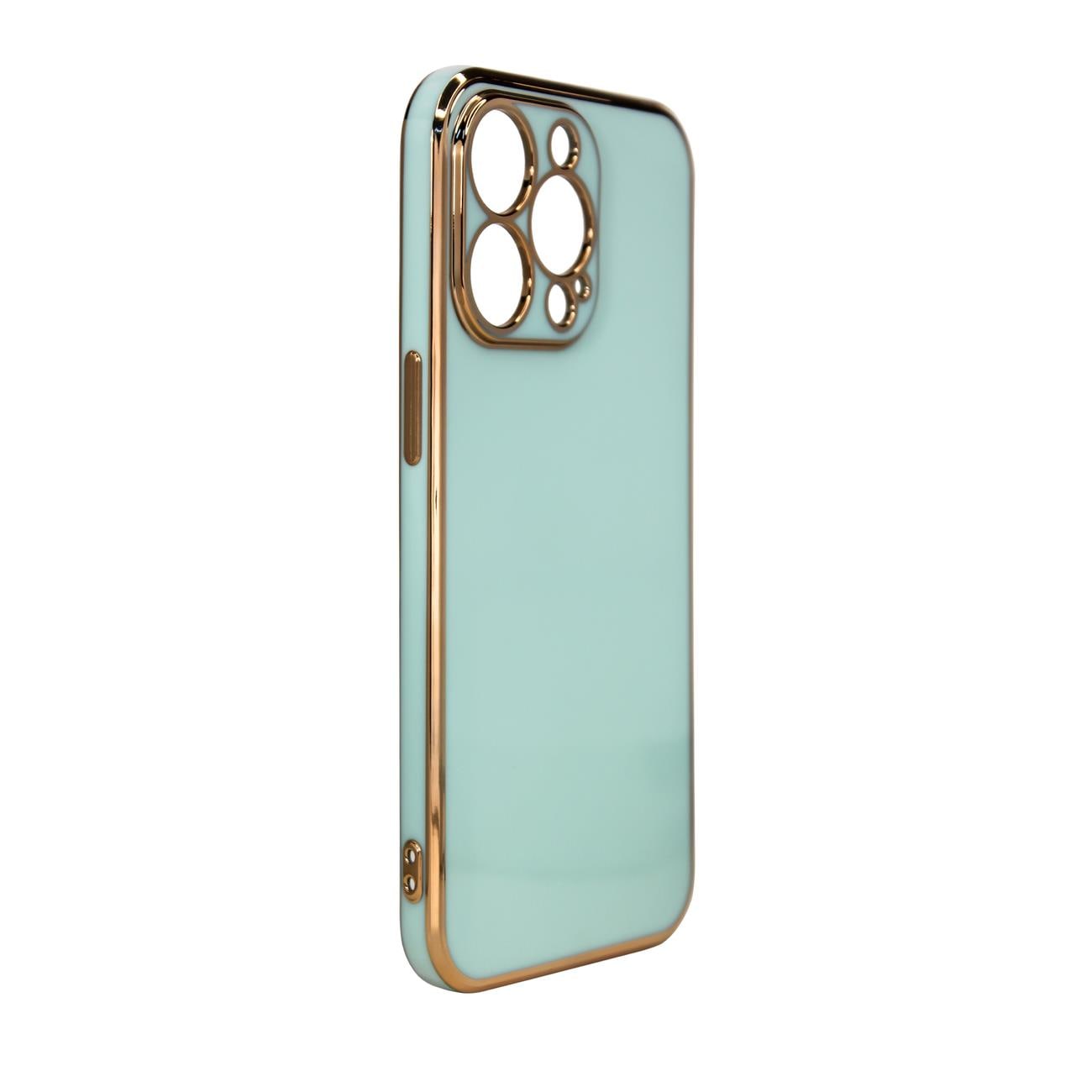 Lighting Color Case til iPhone 12 Pro Max, gelcover med guldramme, mint