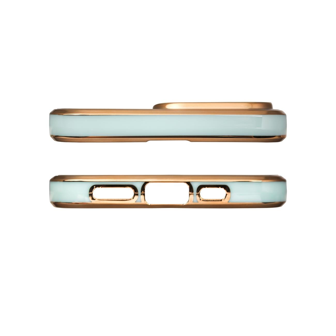 Lighting Color Case til iPhone 12 Pro Max, gelcover med guldramme, mint