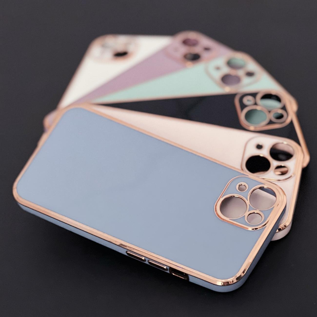 Lighting Color Case til iPhone 12 Pro Max, gelcover med guldramme, mint