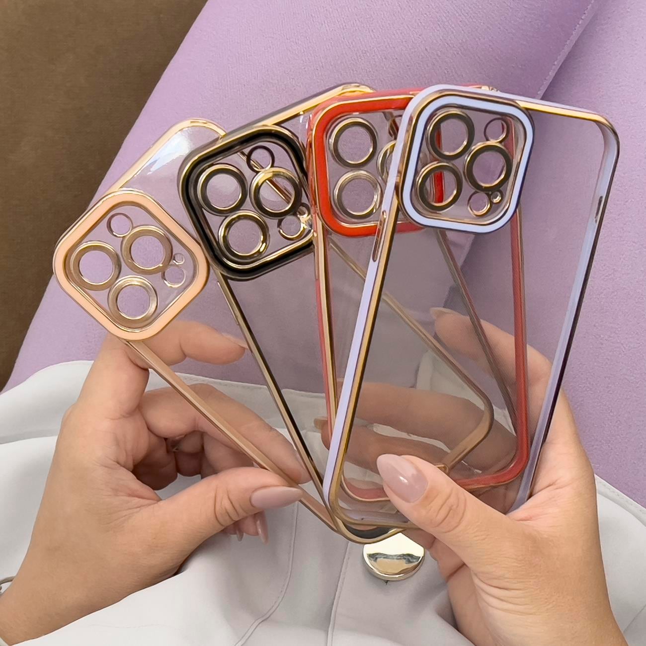 Fashion Case til iPhone 12 Pro Max Gold Frame Gel Cover Red