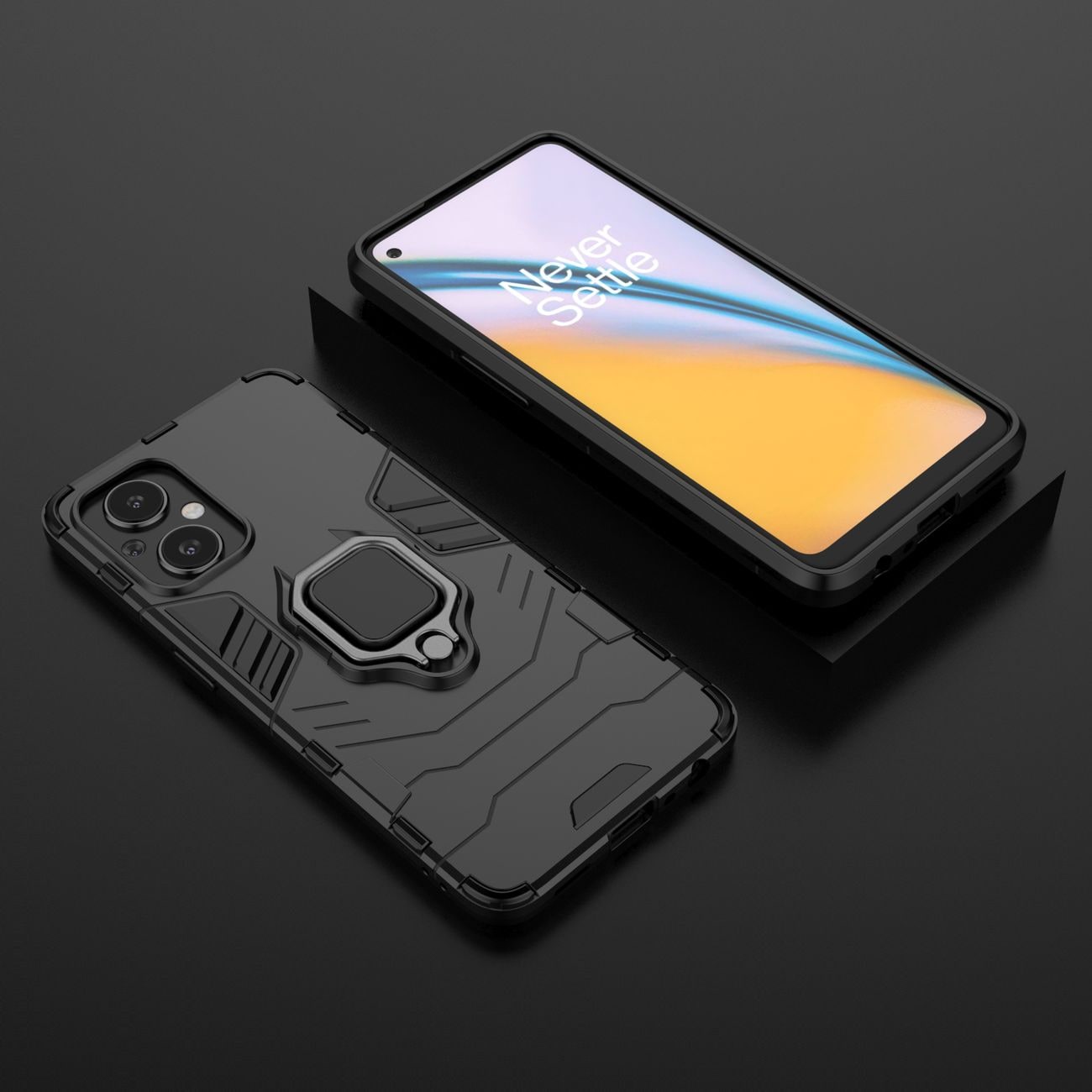 Ring Armor robust hybrid cover + magnetisk holder til OnePlus Nord N20 5G sort