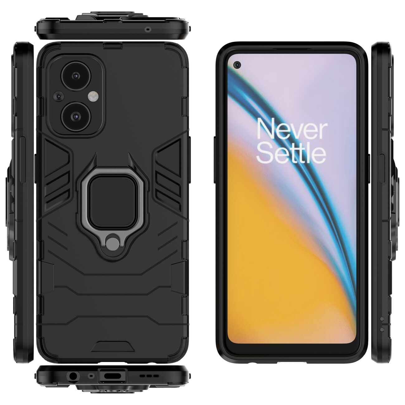 Ring Armor robust hybrid cover + magnetisk holder til OnePlus Nord N20 5G sort