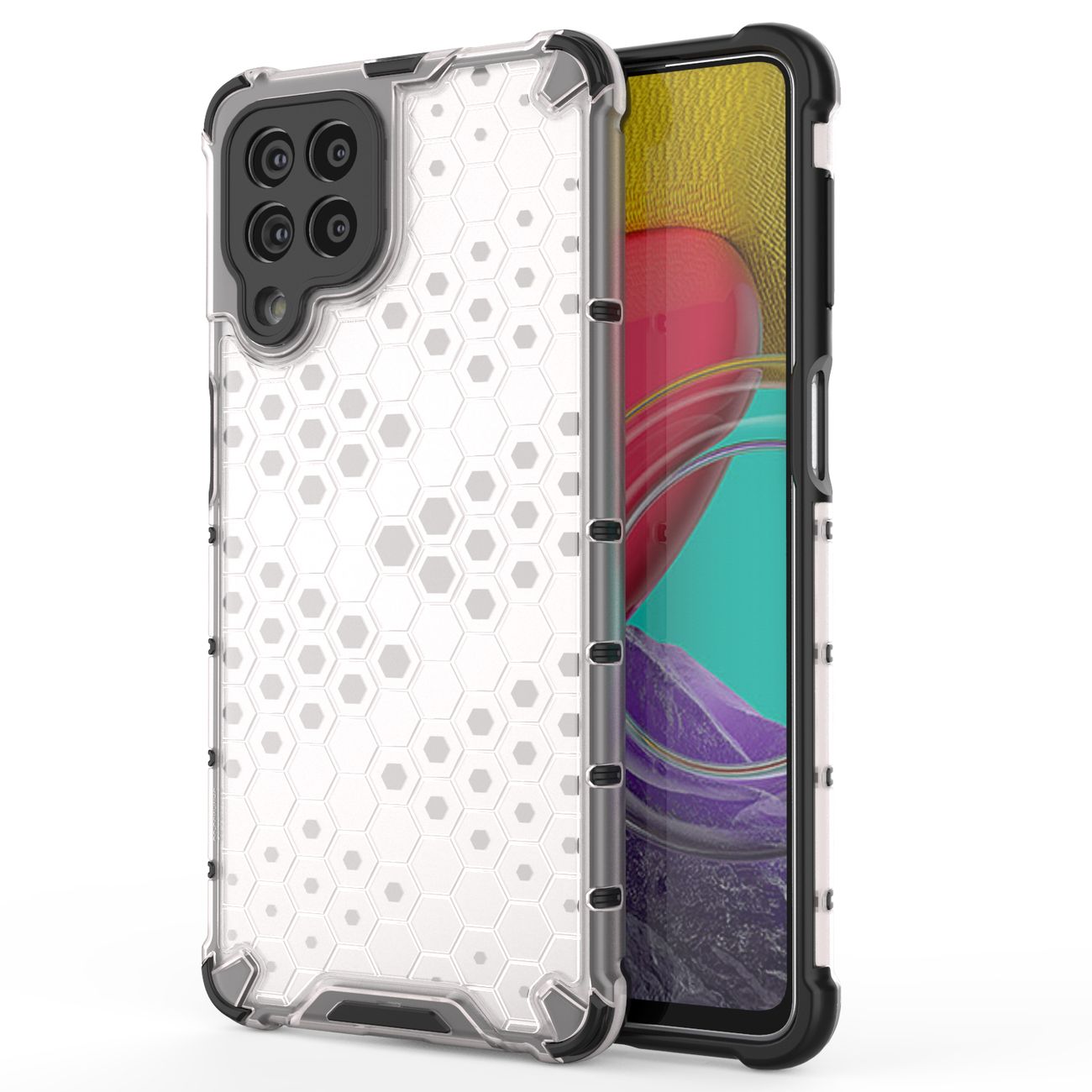 Honeycomb-etui pansret cover med en gelramme til Samsung Galaxy M53 5G transparent