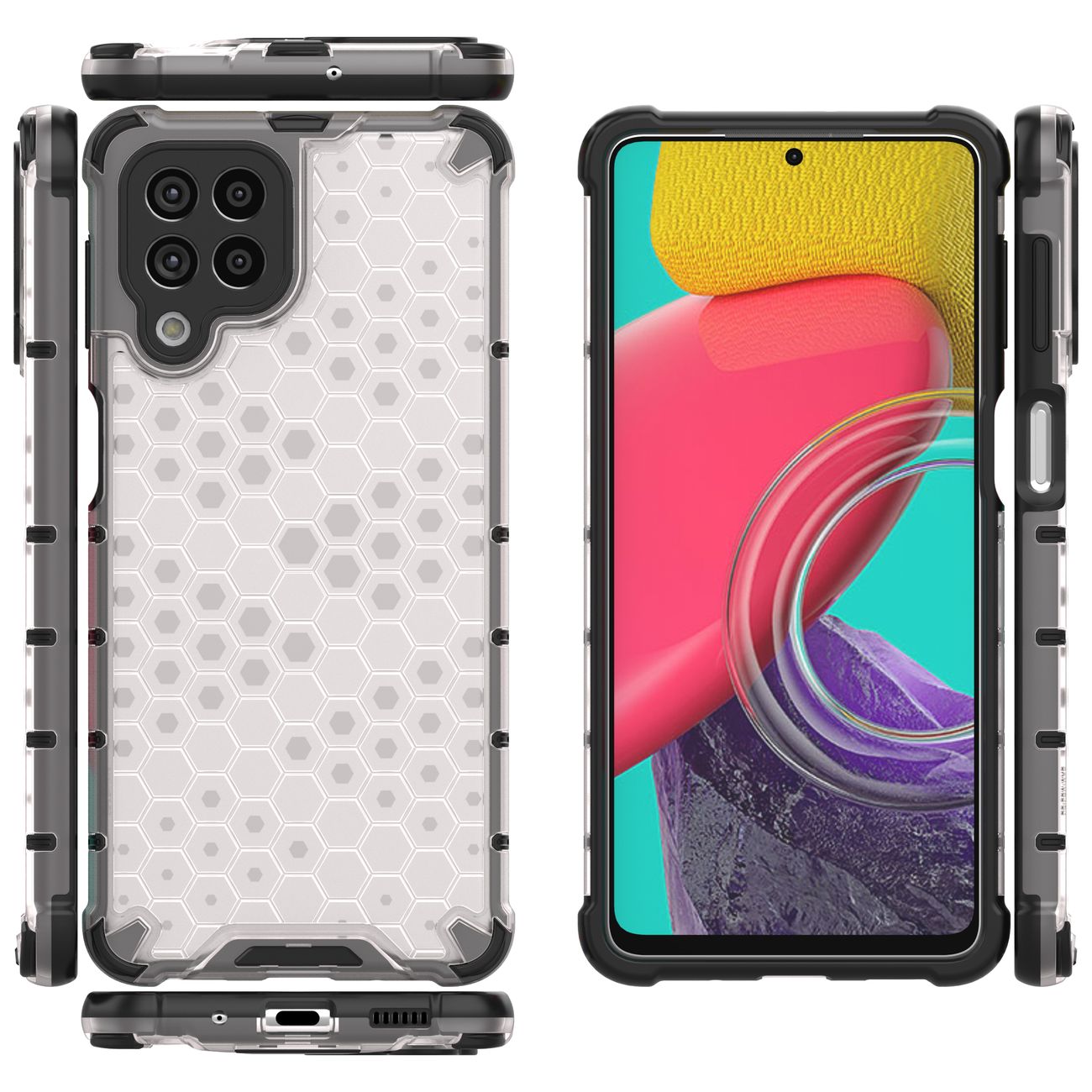 Honeycomb-etui pansret cover med en gelramme til Samsung Galaxy M53 5G transparent