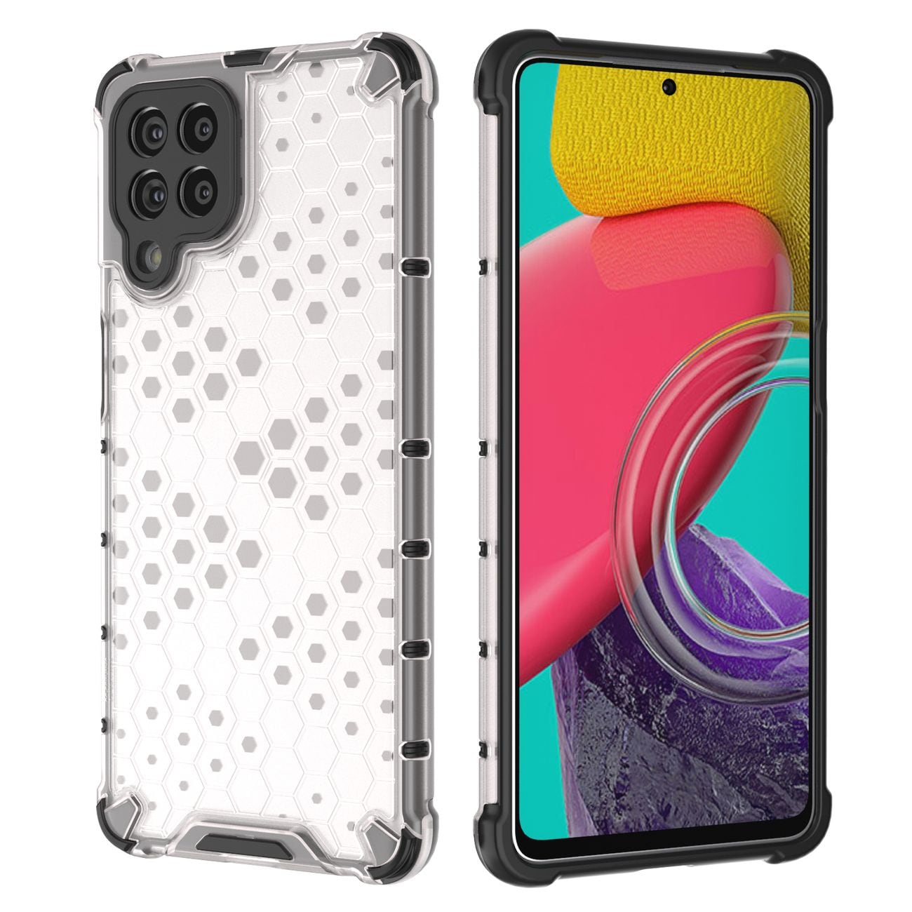Honeycomb-etui pansret cover med en gelramme til Samsung Galaxy M53 5G transparent