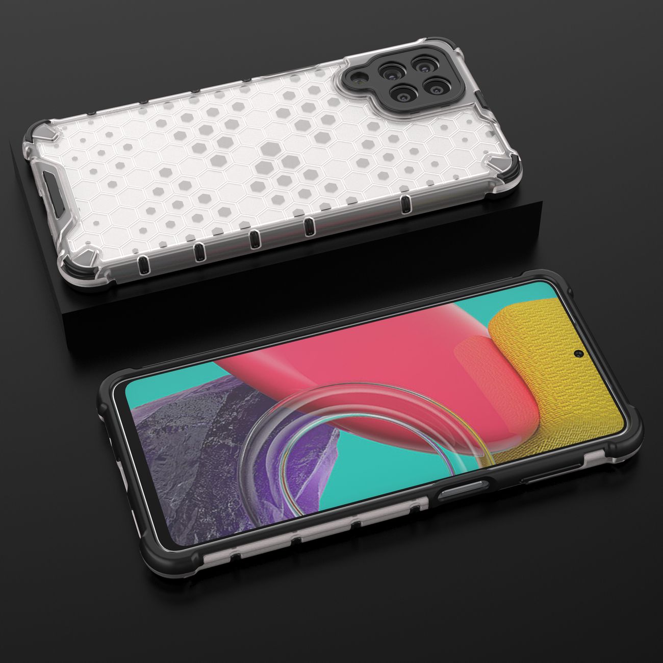 Honeycomb-etui pansret cover med en gelramme til Samsung Galaxy M53 5G transparent