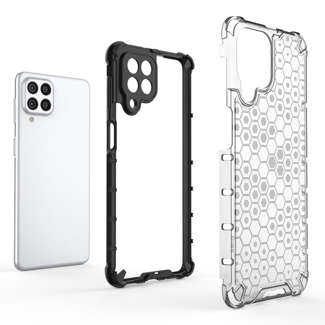 Honeycomb-etui pansret cover med en gelramme til Samsung Galaxy M53 5G transparent