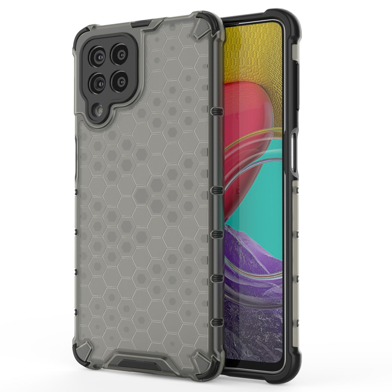 Honeycomb-etui pansret cover med gelramme til Samsung Galaxy M53 5G sort