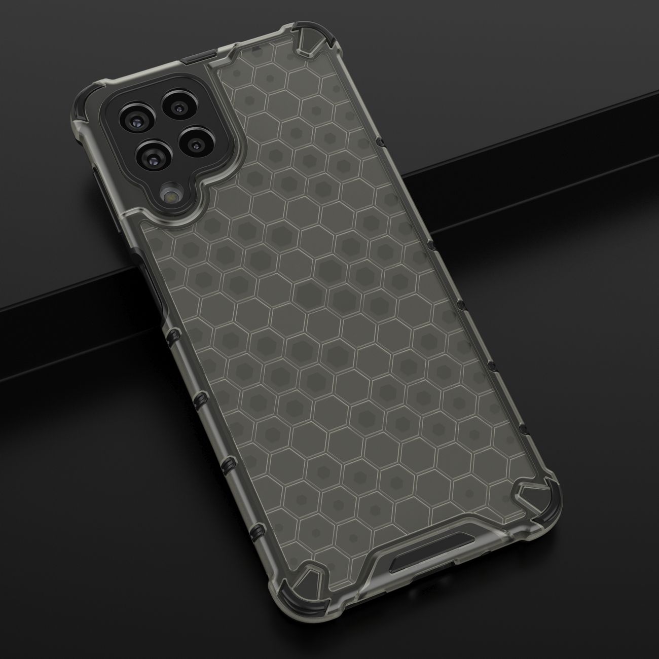Honeycomb-etui pansret cover med gelramme til Samsung Galaxy M53 5G sort
