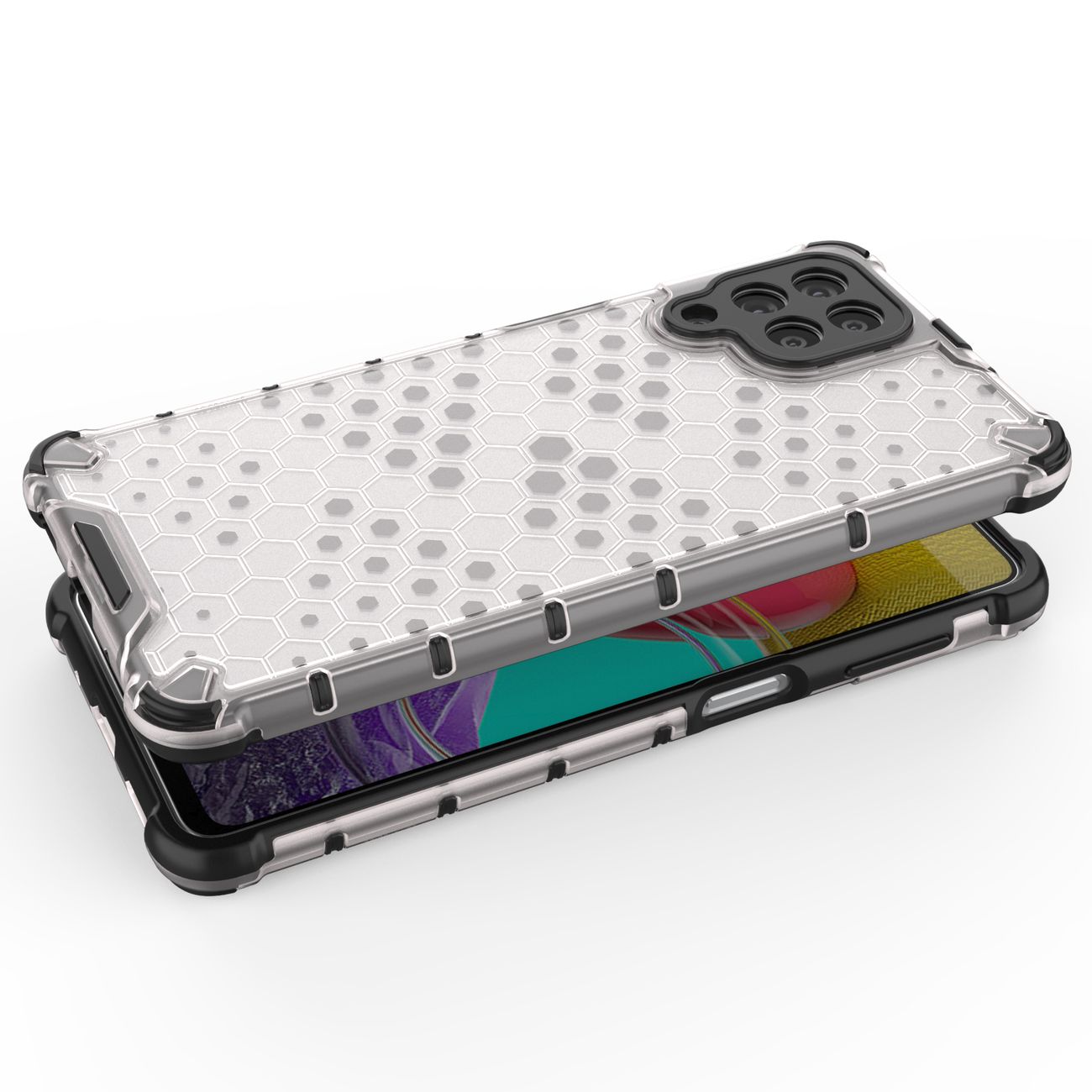 Honeycomb-etui pansret cover med gelramme til Samsung Galaxy M53 5G sort