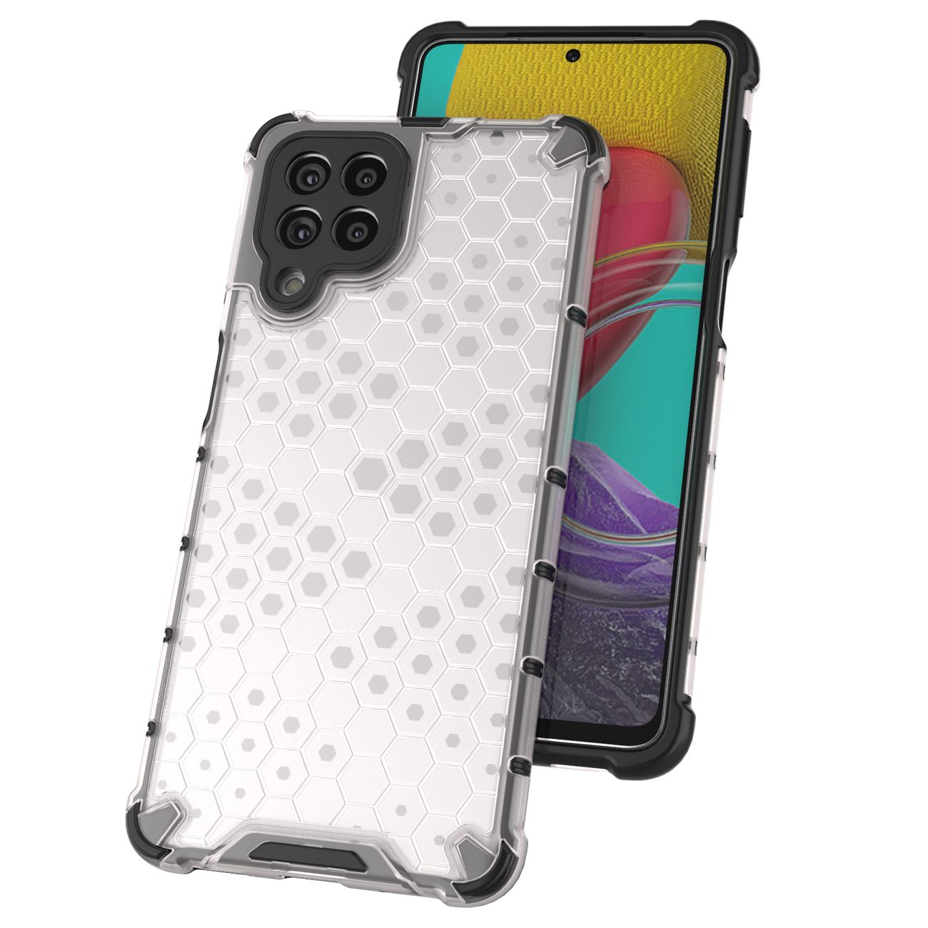 Honeycomb-etui pansret cover med gelramme til Samsung Galaxy M53 5G sort