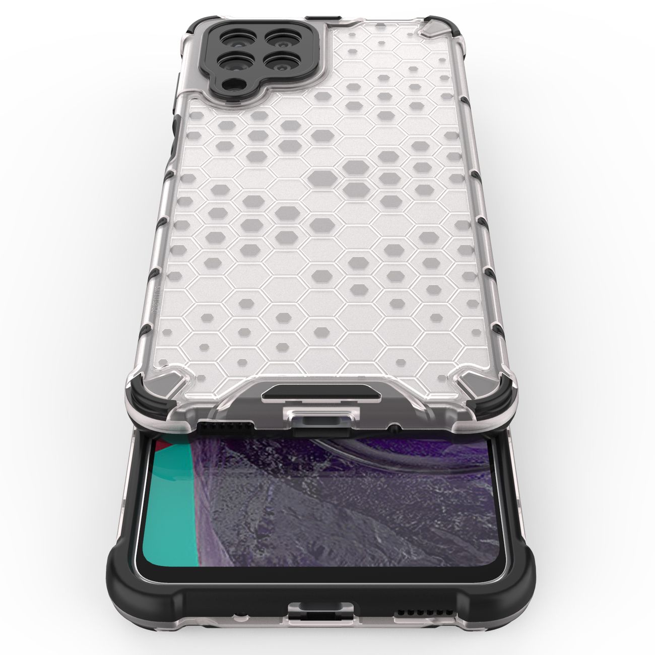 Honeycomb-etui pansret cover med gelramme til Samsung Galaxy M53 5G sort