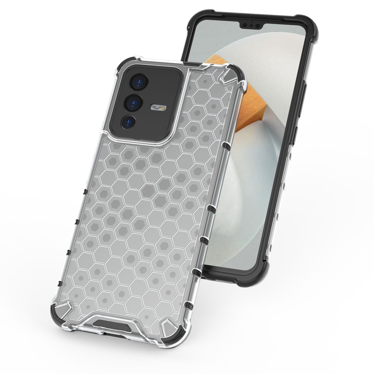 Pansret honeycomb-cover med gelramme til Vivo V23 5G transparent