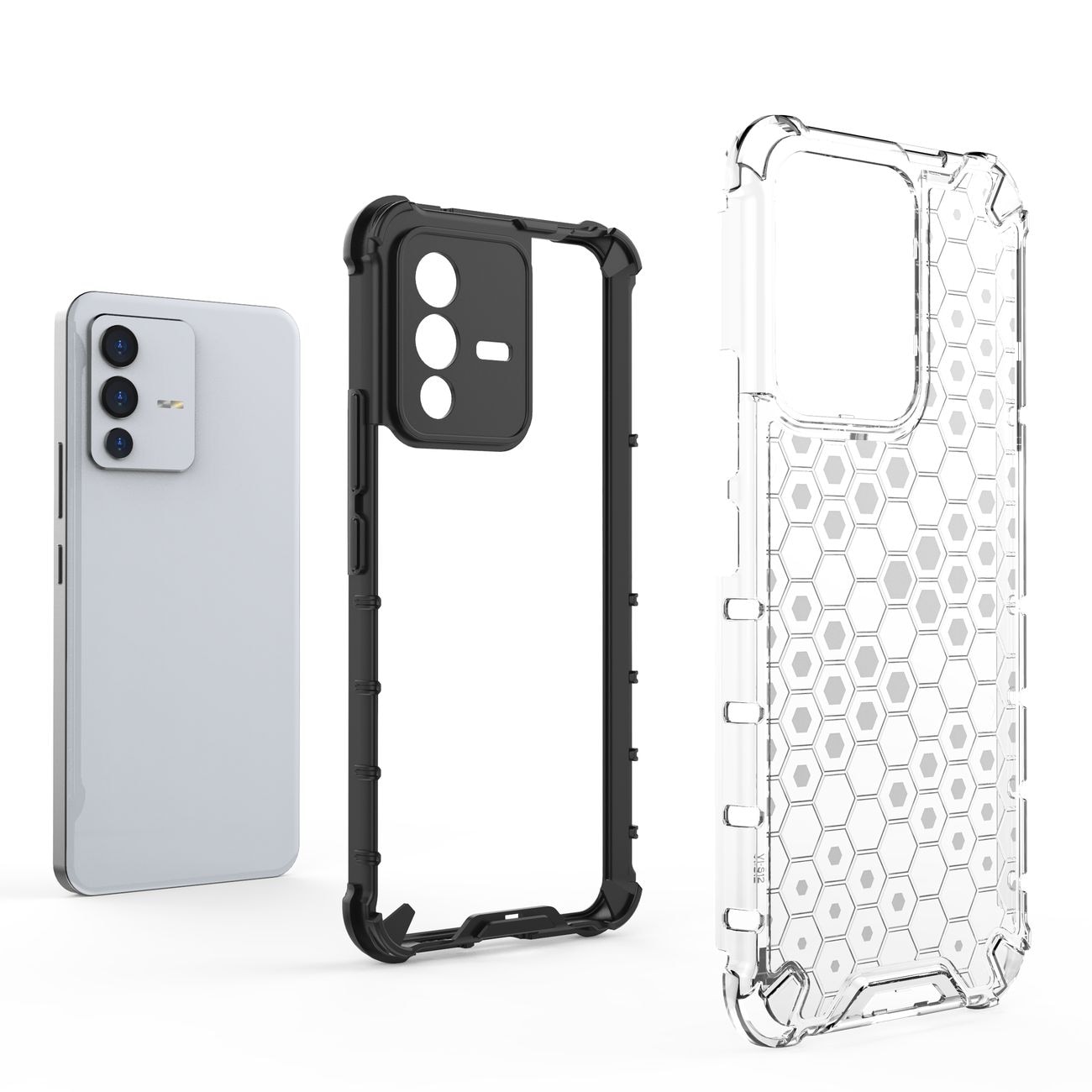 Pansret honeycomb-cover med gelramme til Vivo V23 5G transparent