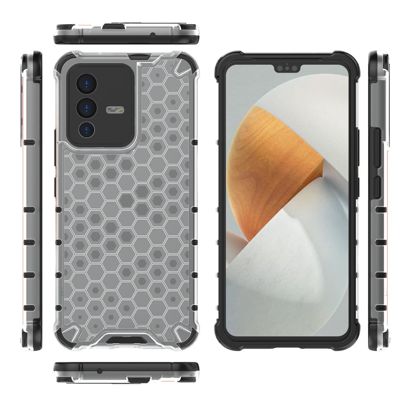 Pansret honeycomb-cover med gelramme til Vivo V23 5G transparent