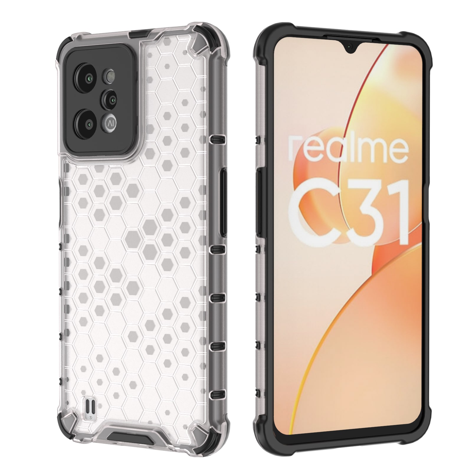 Honeycomb case pansret cover med geleramme Realme C31 transparent