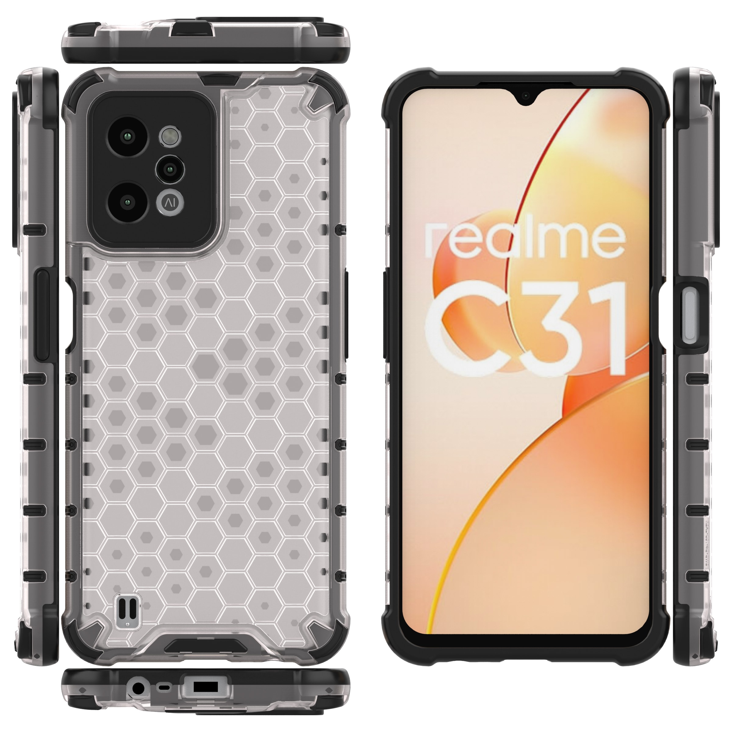 Honeycomb case pansret cover med geleramme Realme C31 transparent