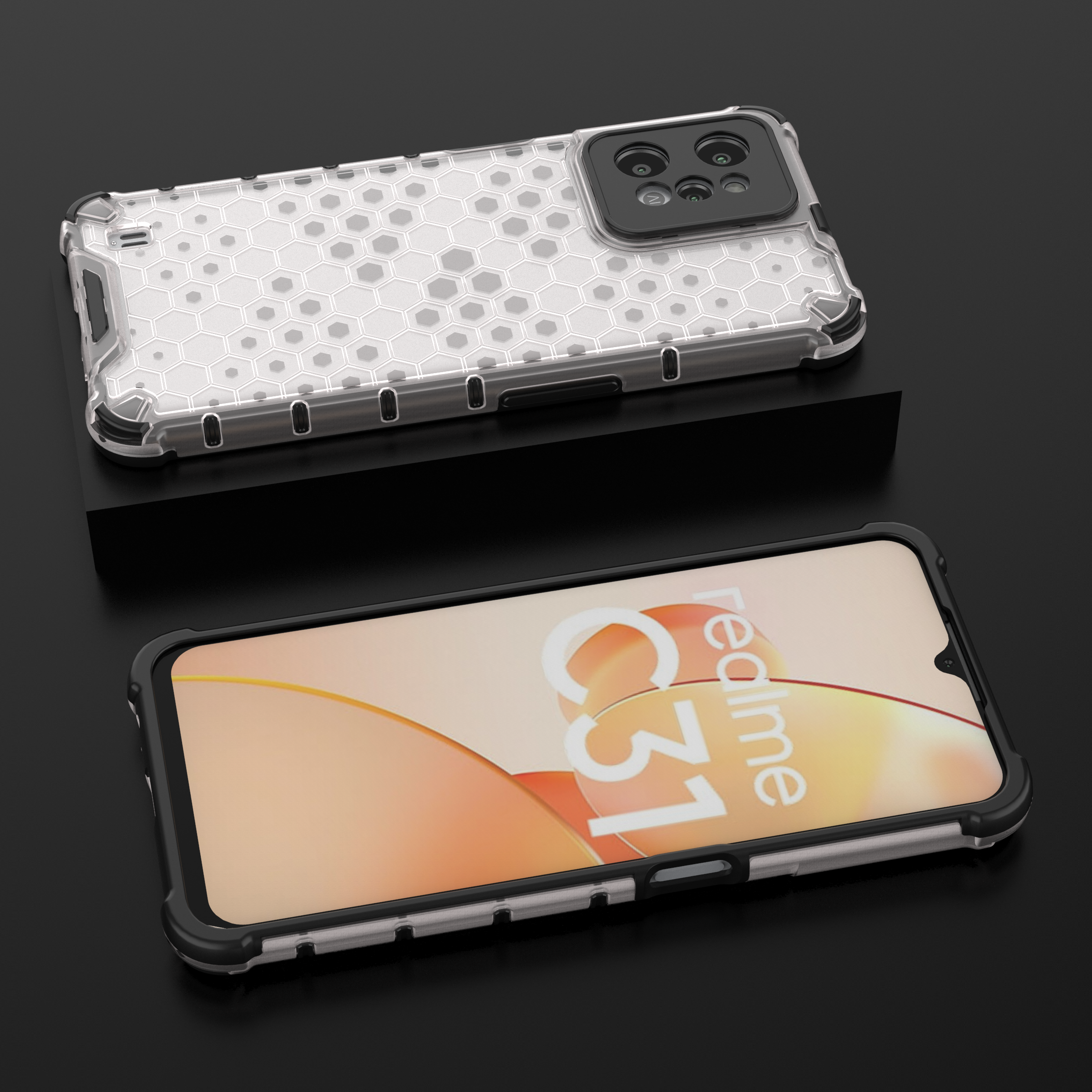 Honeycomb case pansret cover med geleramme Realme C31 transparent
