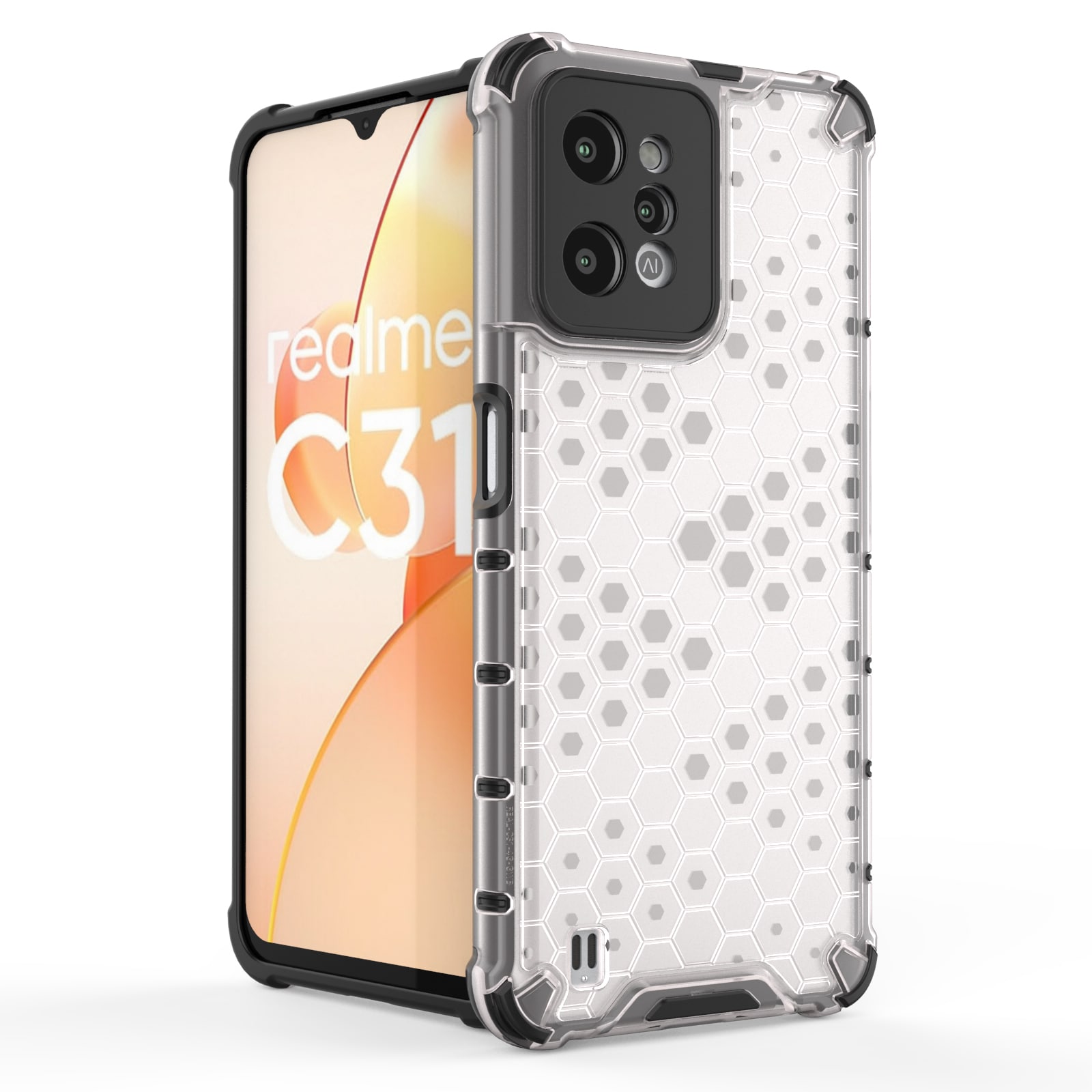 Honeycomb case pansret cover med geleramme Realme C31 transparent