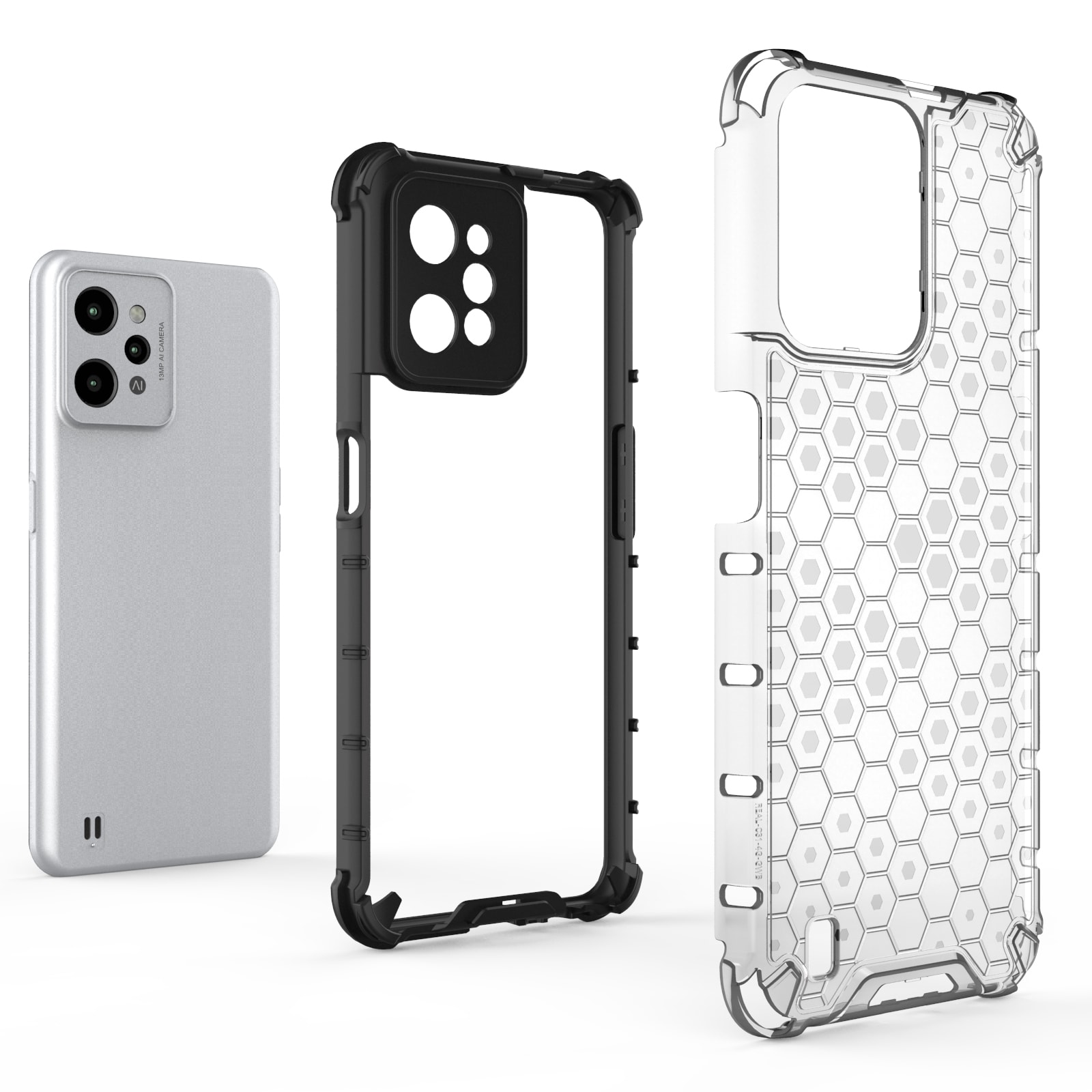 Honeycomb case pansret cover med geleramme Realme C31 transparent