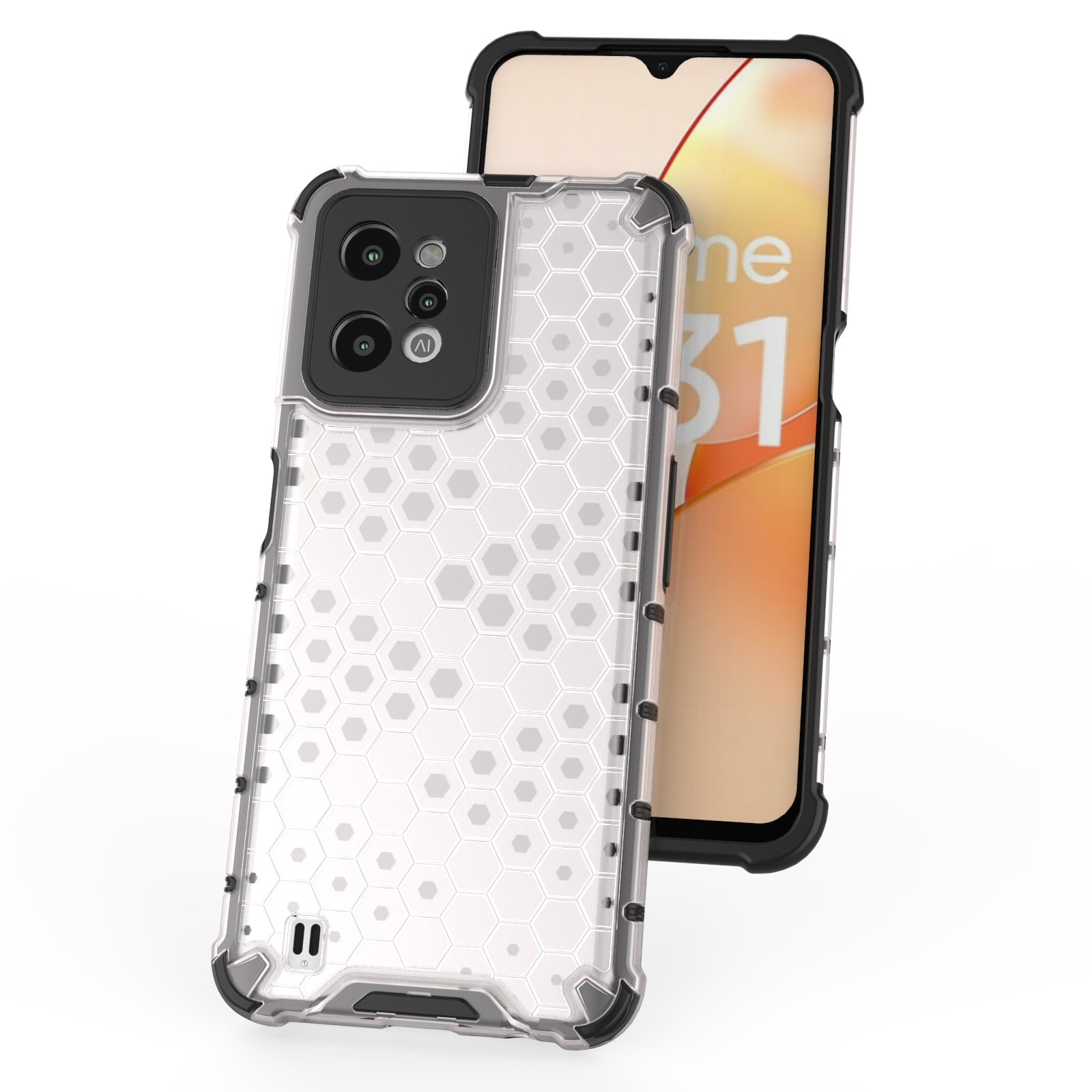 Honeycomb case pansret cover med geleramme Realme C31 transparent