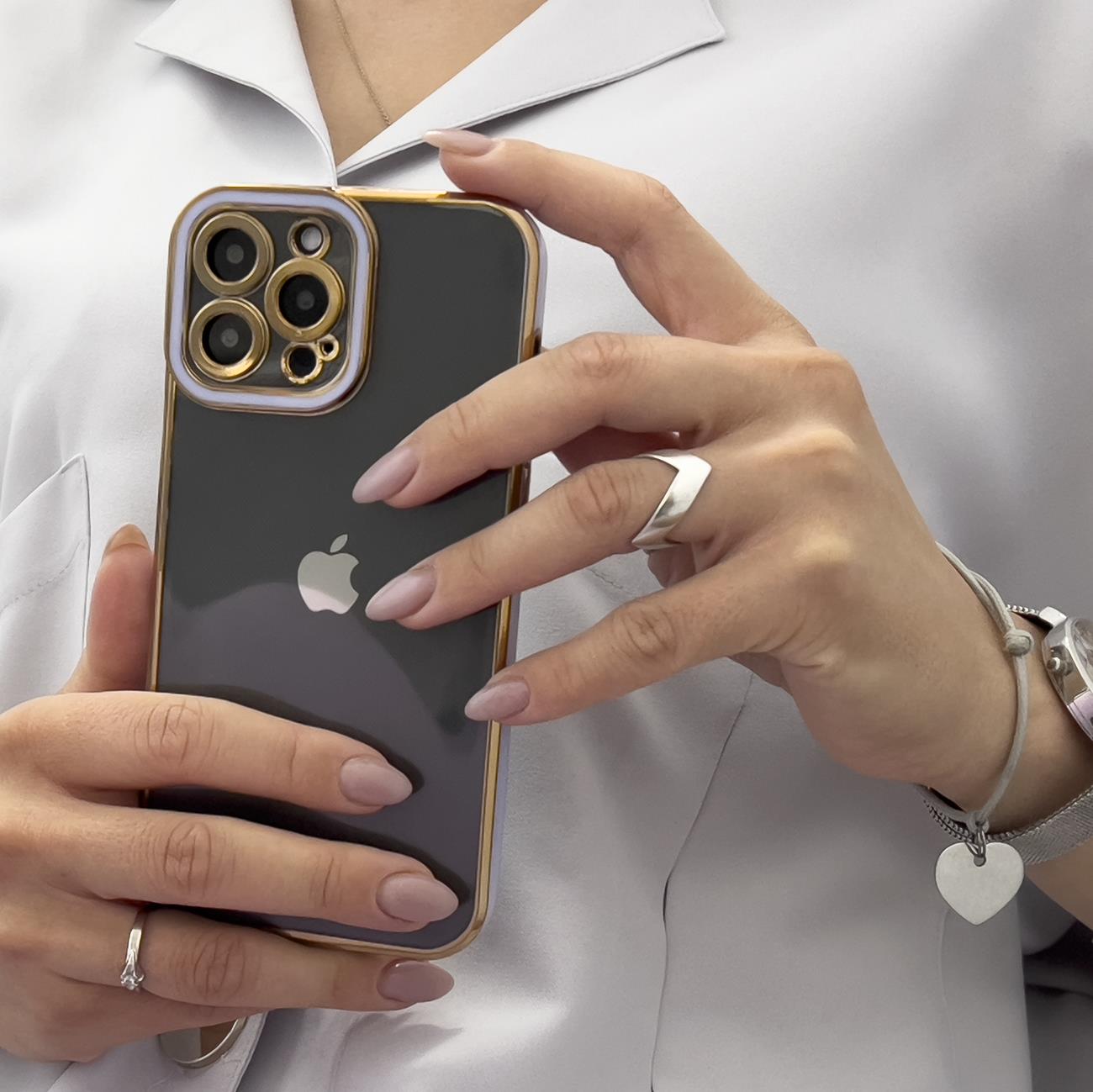 Fashion Case-etui til Samsung Galaxy A12 5G Gold Frame Gel Cover White