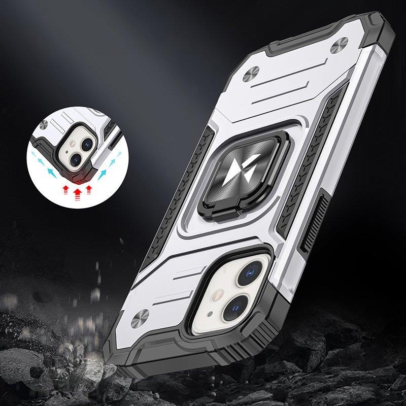 Wozinsky Ring Armor-etui til iPhone 14 panserdæksel magnetisk holder ring sølv