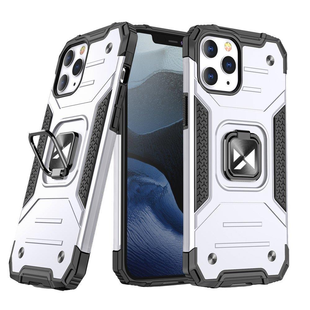 Wozinsky Ring Armor-etui til iPhone 14 Pro Max panserdæksel magnetisk holder ring sølv