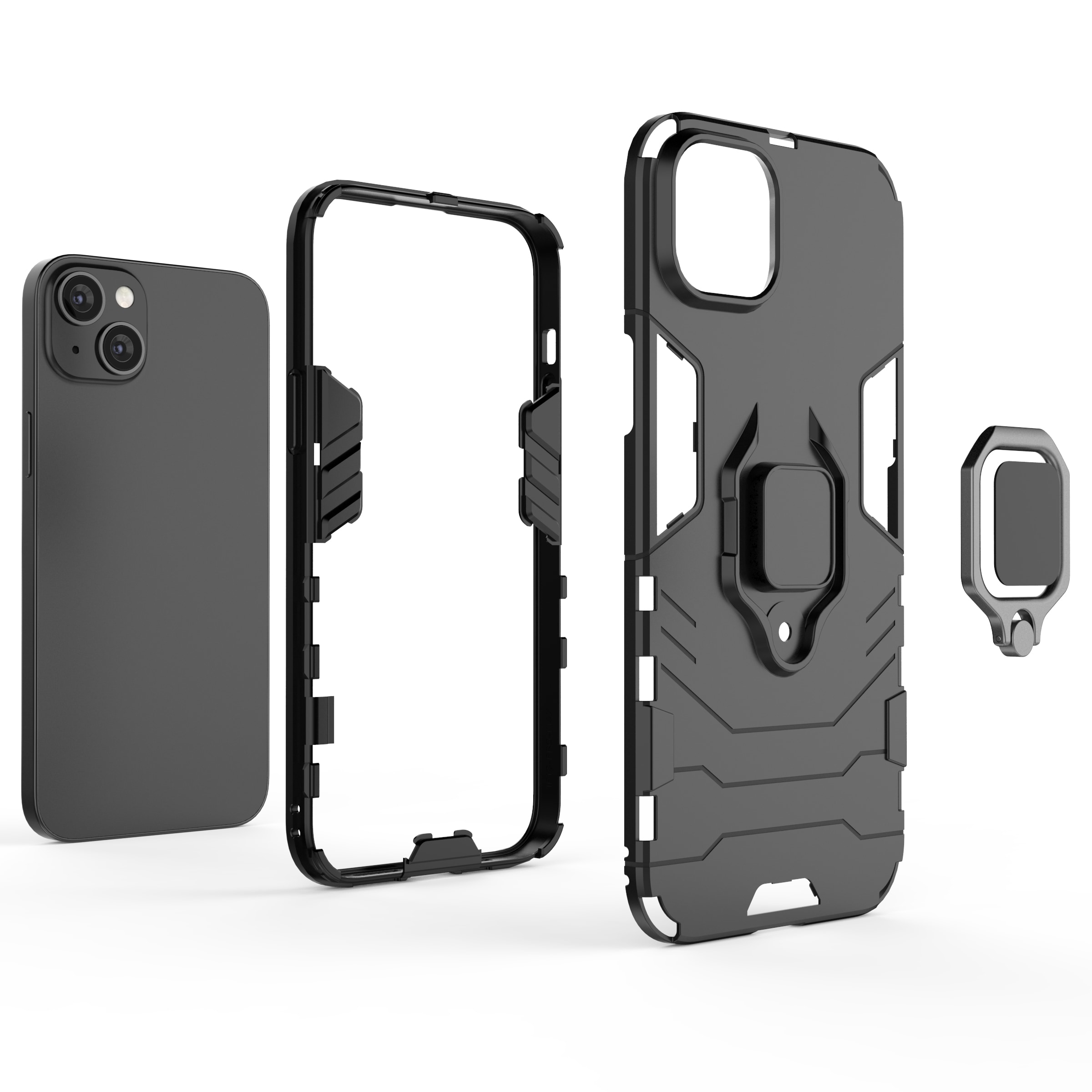 Ring Armor etui til iPhone 14 panserdæksel magnetisk holder ring sort