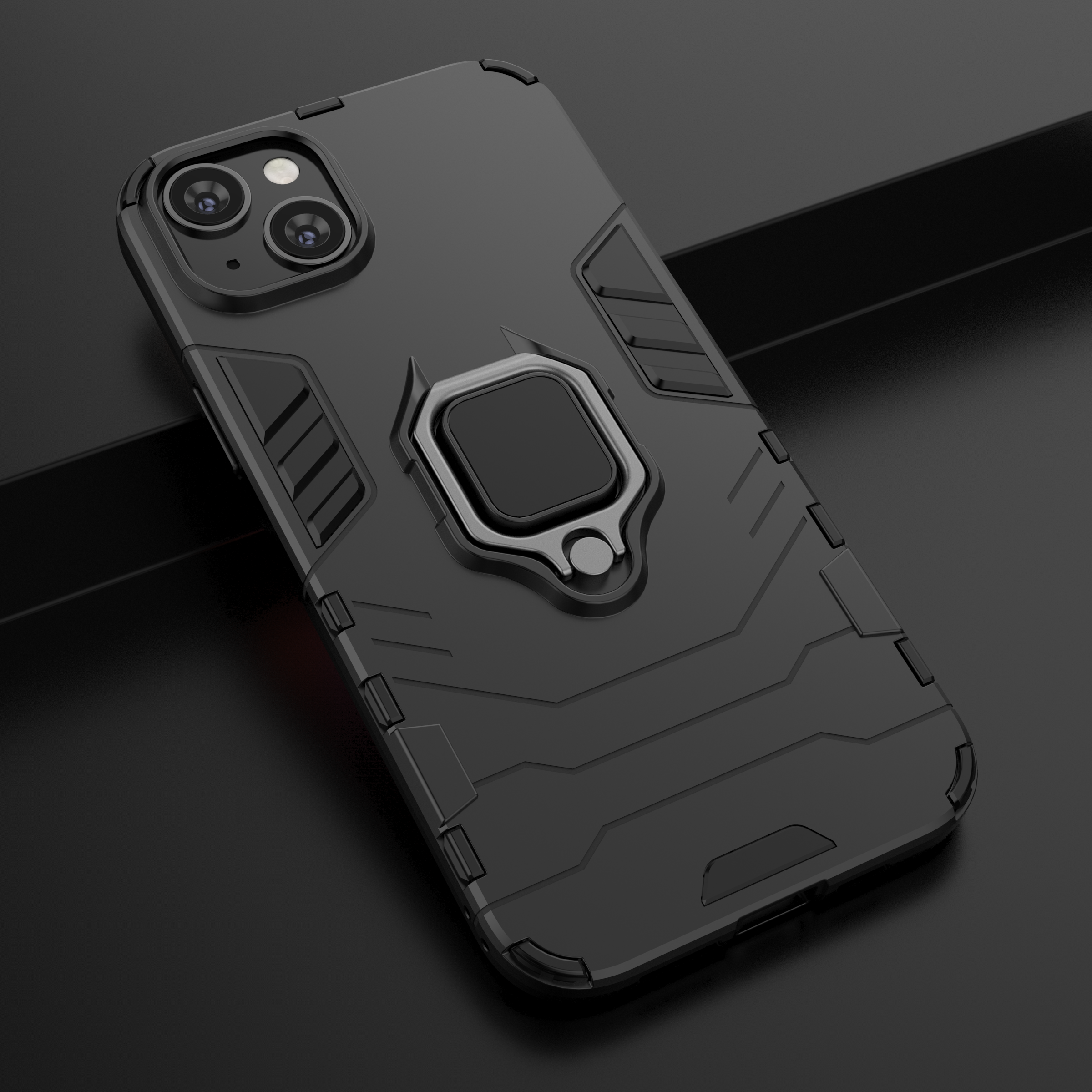 Ring Armor etui til iPhone 14 panserdæksel magnetisk holder ring sort
