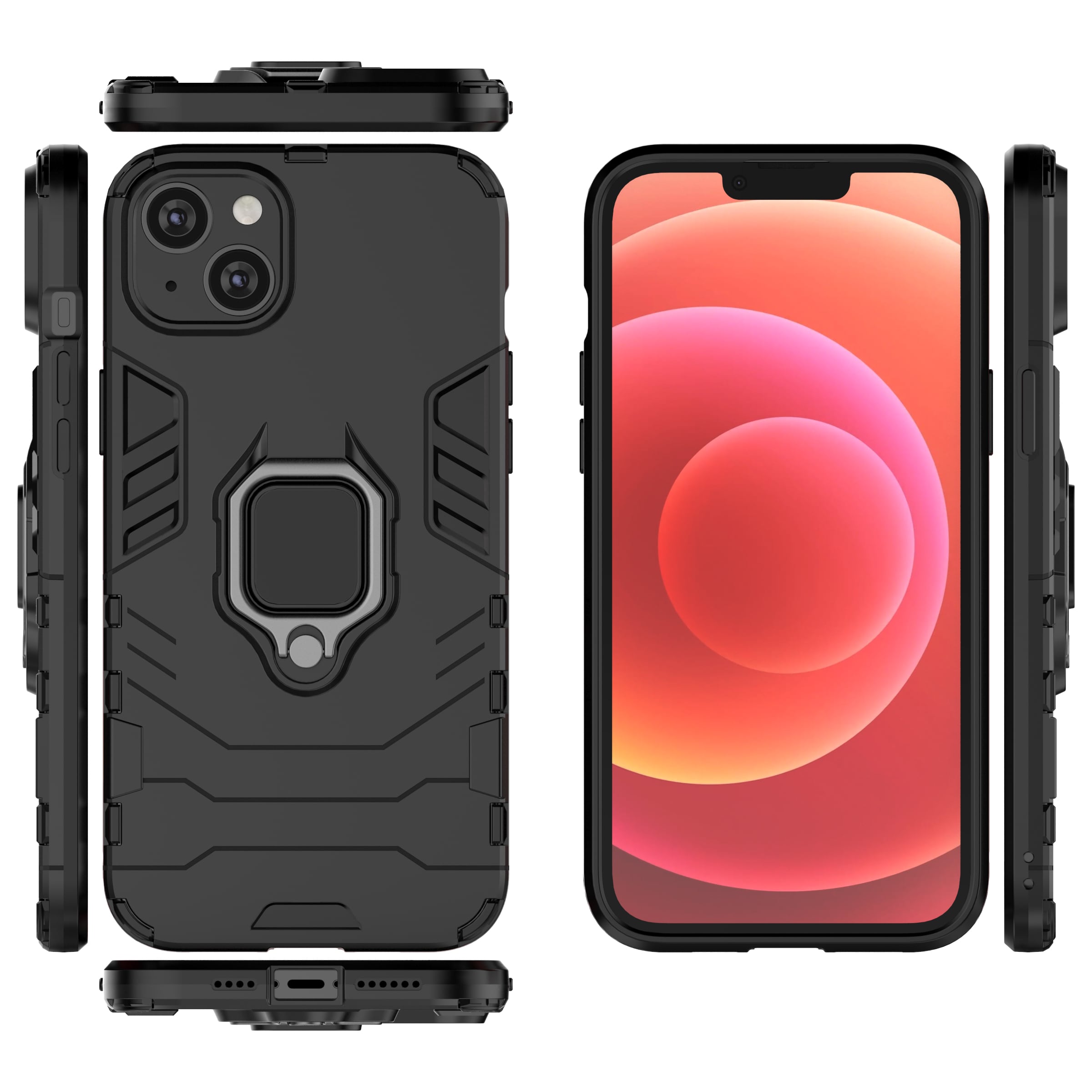 Ring Armor etui til iPhone 14 Plus pansret cover magnetisk holder ring sort