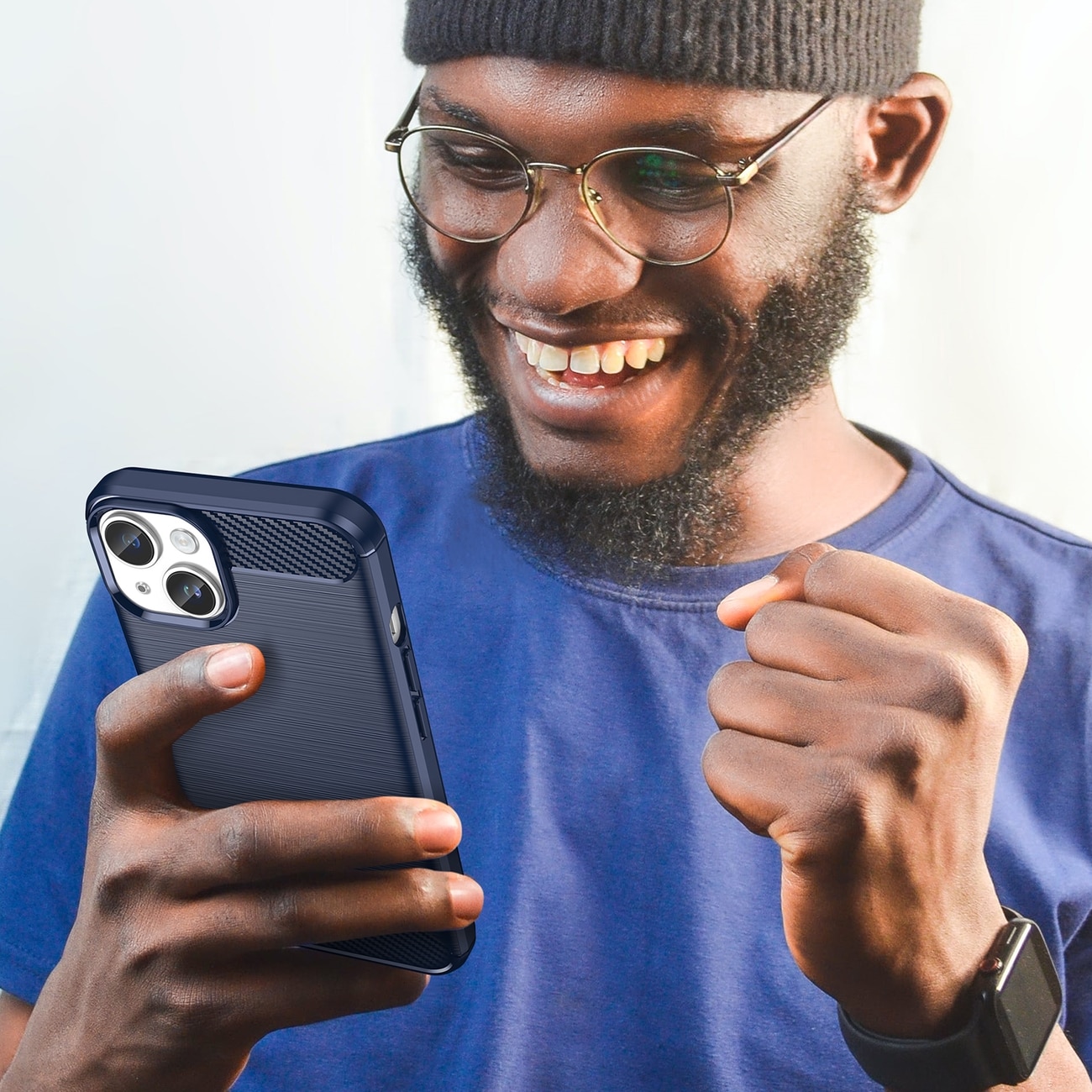Carbon Case til iPhone 14 Plus fleksibelt gelbagcover blå