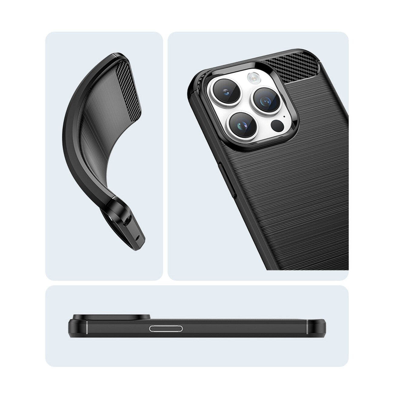 Carbon Case iPhone 14 Pro Max fleksibelt gel-bagcover sort
