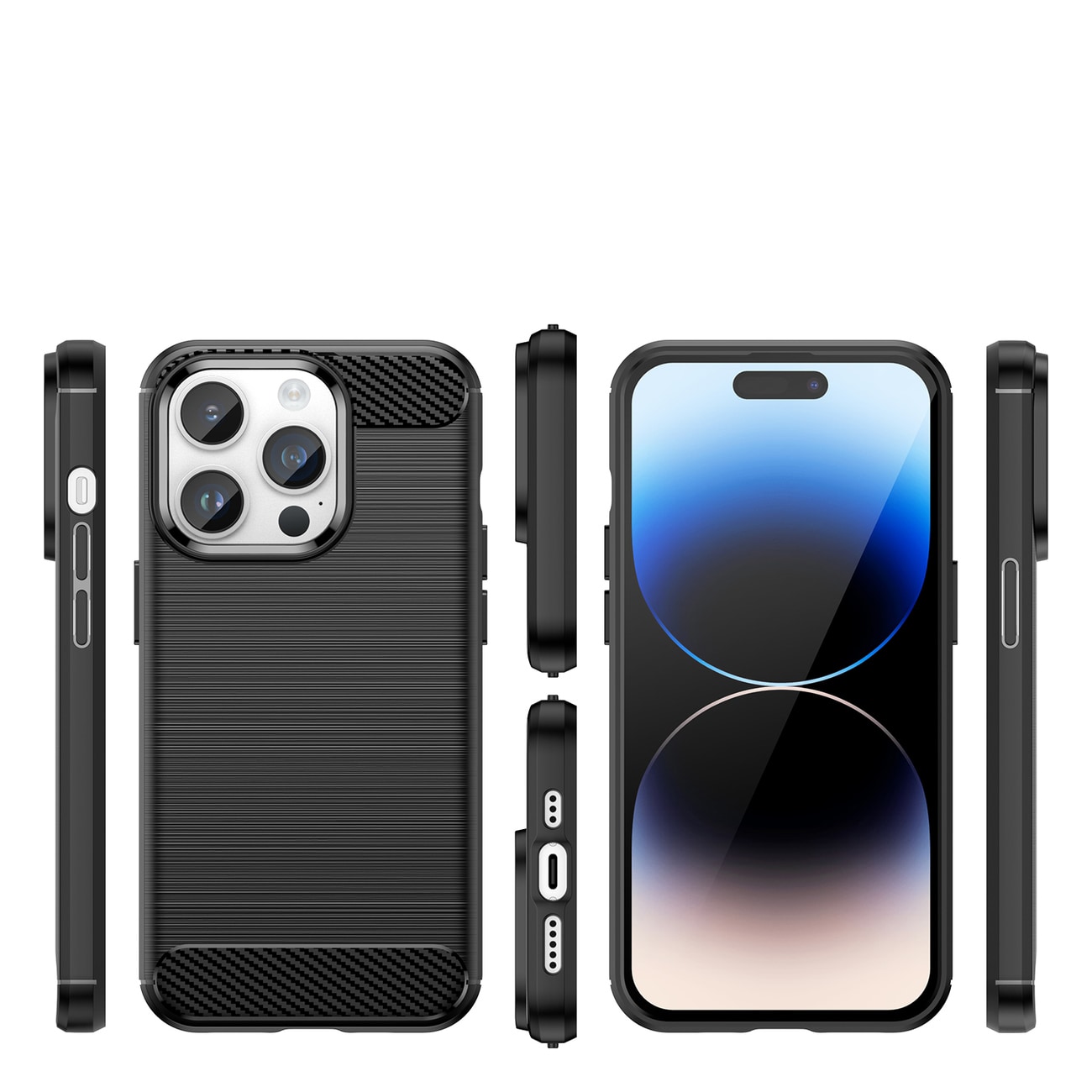 Carbon Case iPhone 14 Pro Max fleksibelt gel-bagcover sort