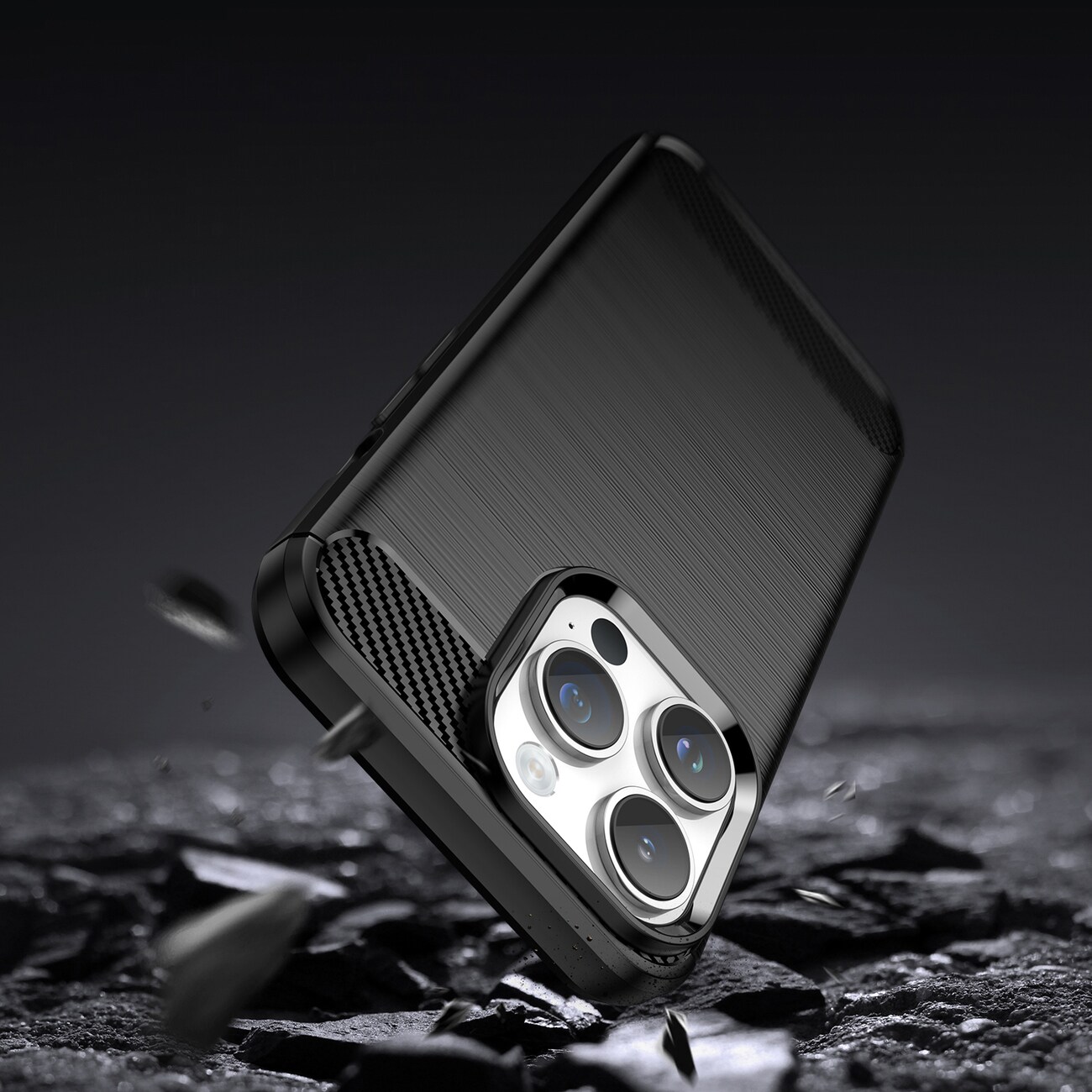 Carbon Case iPhone 14 Pro Max fleksibelt gel-bagcover sort