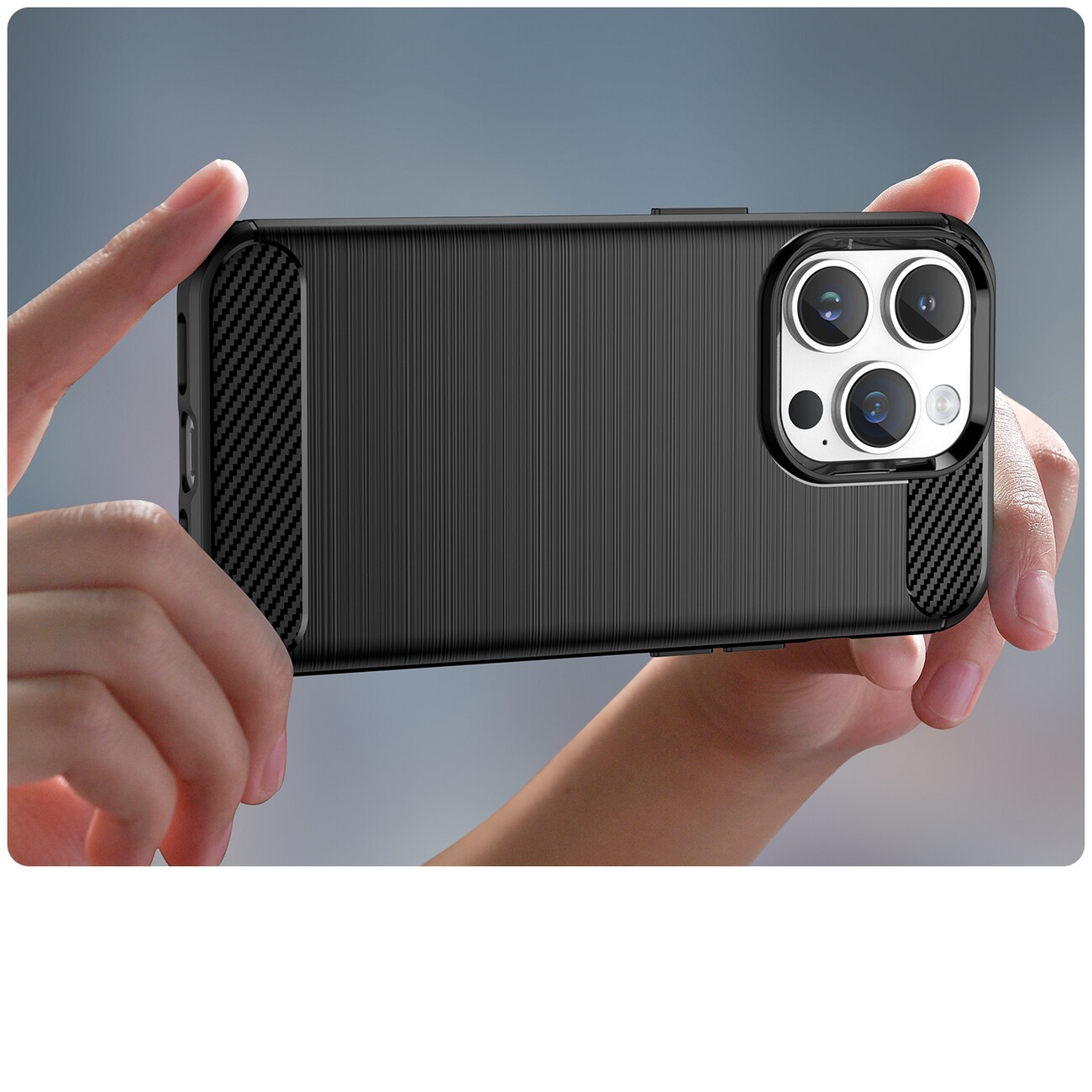 Carbon Case iPhone 14 Pro Max fleksibelt gel-bagcover sort