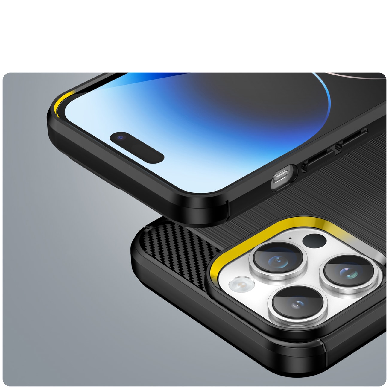 Carbon Case iPhone 14 Pro Max fleksibelt gel-bagcover sort