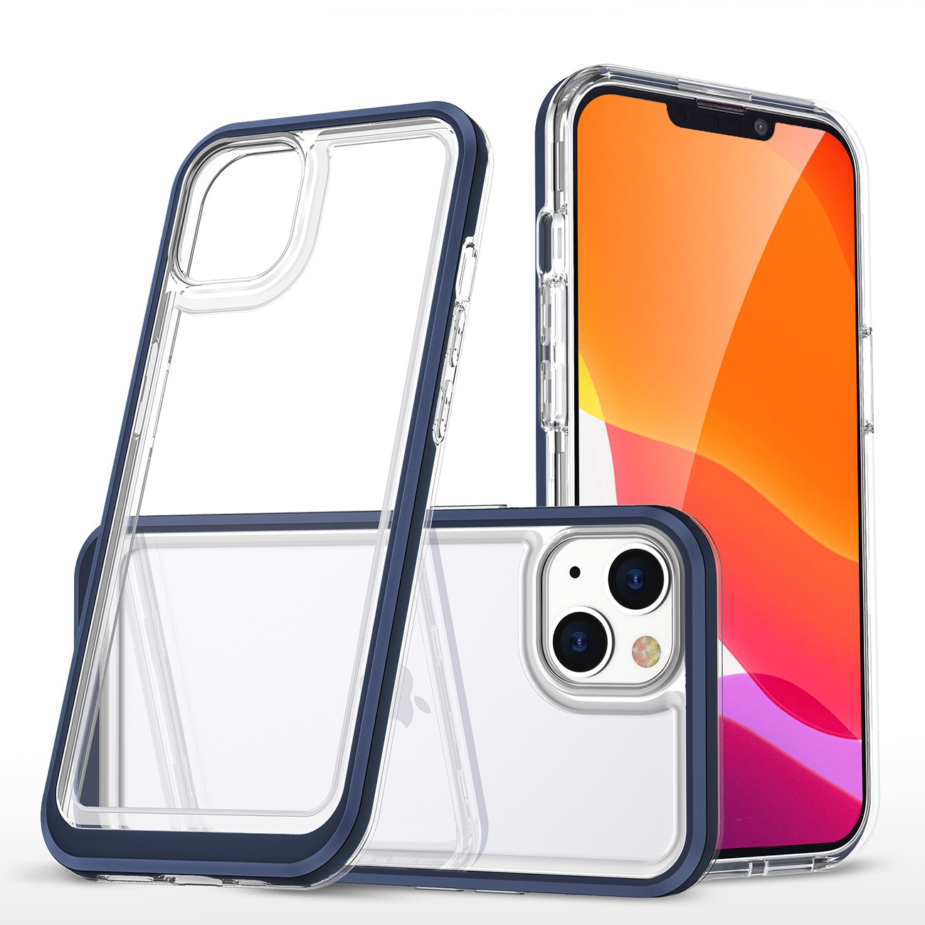 Klart 3-i-1-etui til iPhone 14 Plus silikonecover med ramme blå
