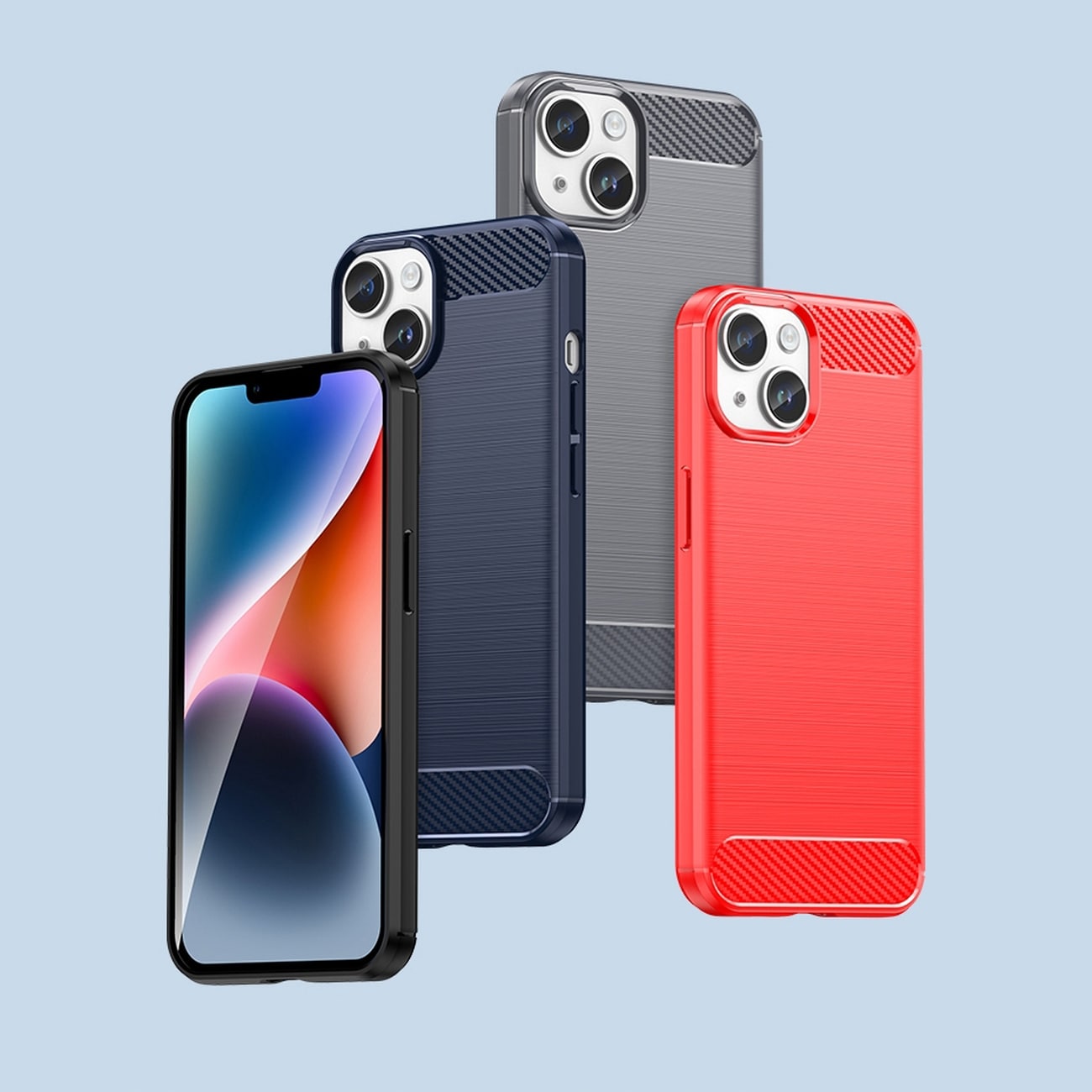 Carbon Case iPhone 14 etui med fleksibel gelbagside blå