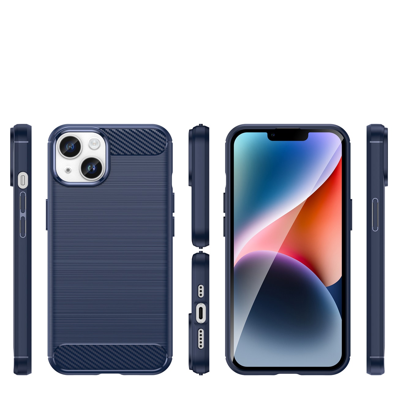 Carbon Case iPhone 14 etui med fleksibel gelbagside blå