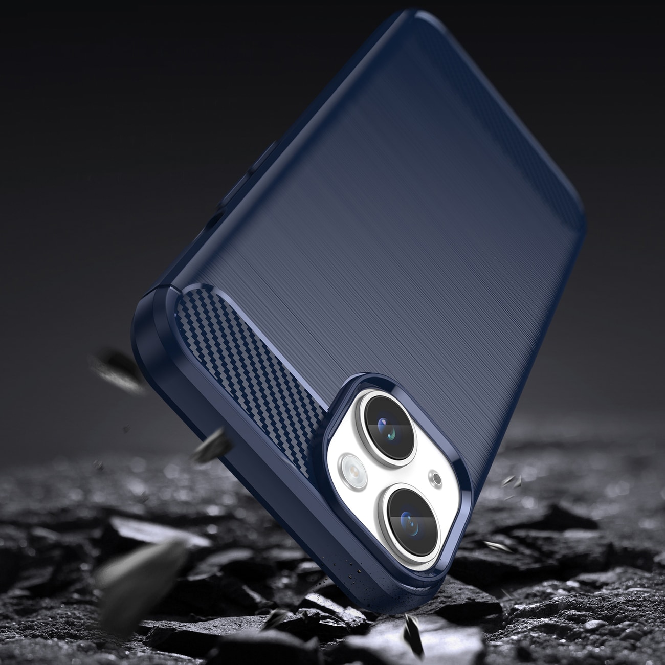 Carbon Case iPhone 14 etui med fleksibel gelbagside blå
