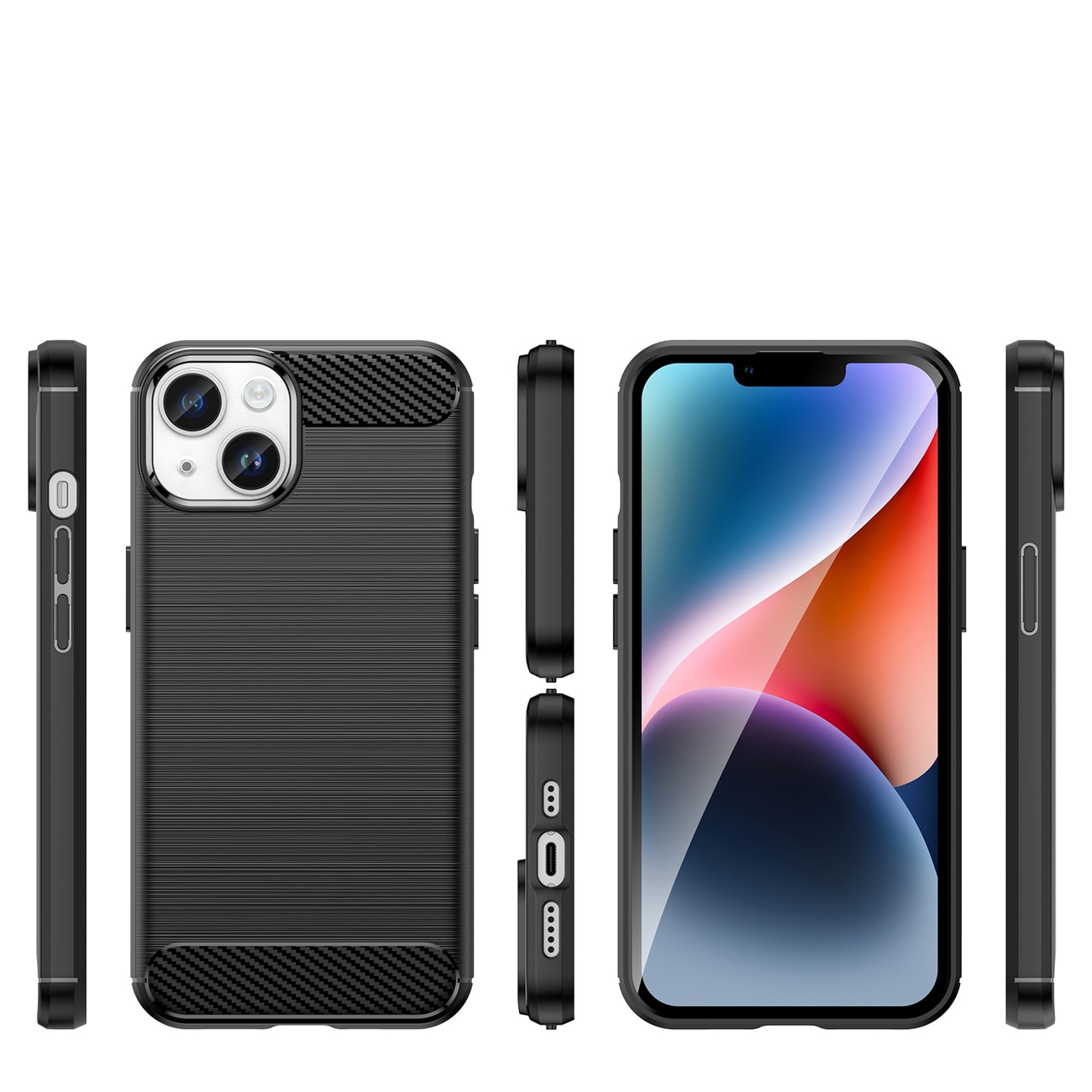Carbon Case til iPhone 14 Plus fleksibelt gelbagcover sort
