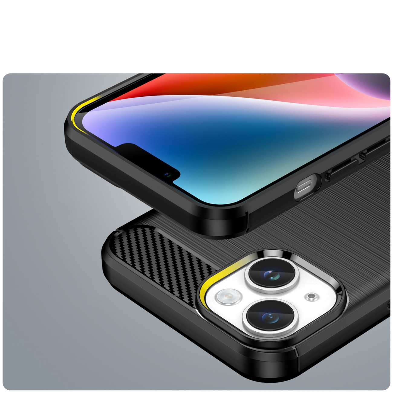 Carbon Case til iPhone 14 Plus fleksibelt gelbagcover sort
