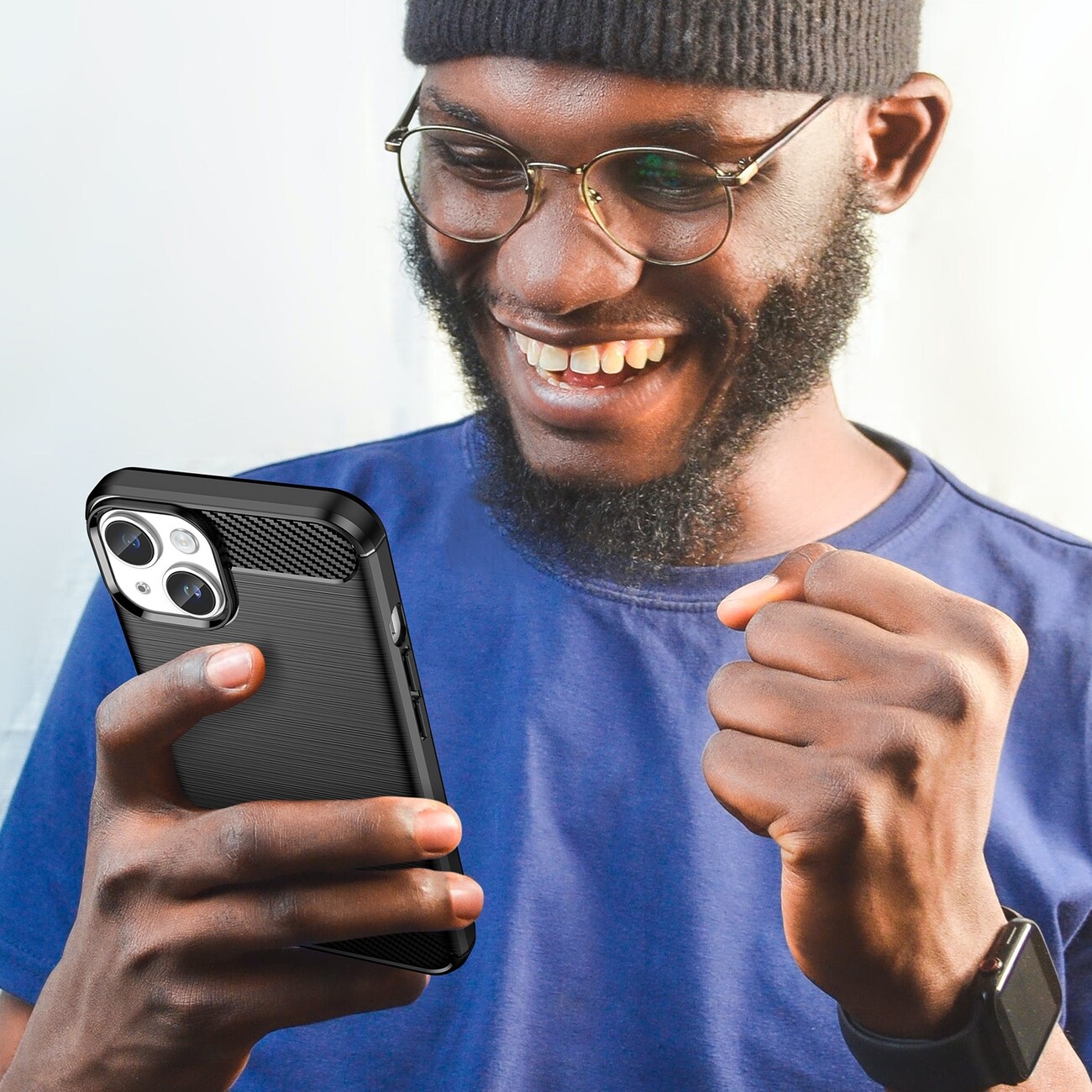 Carbon Case til iPhone 14 Plus fleksibelt gelbagcover sort